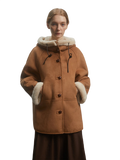 "Danish Winter" Shearling Wool Contrasting Artificial Compositesuede Coat Hooded Short Style