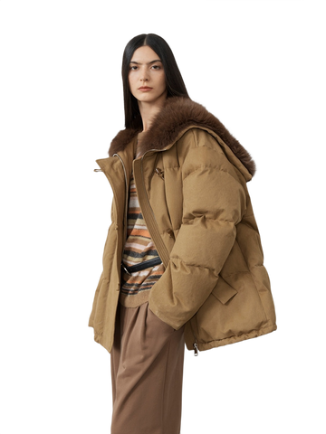 Street Badge Fox Fur Large Lapel Down Parka Jacket