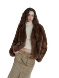 Margaret Mid-Century Style Contrasting Color Rex Rabbit Coat