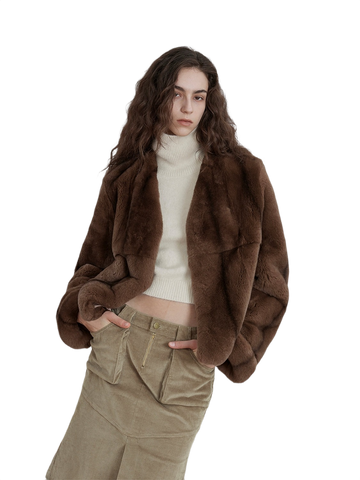 Margaret Mid-Century Style Contrasting Color Rex Rabbit Coat