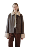 "Slightly Sweet Latte Second Generation" Furry Lapel Wool Artificial Compound Leather Casual Straight Shearling Jacket