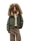 Cool and Sharp, Fashionable Casual Design, Warm Short Style, Large Hood, Raccoon Fur Collar Style Jacket