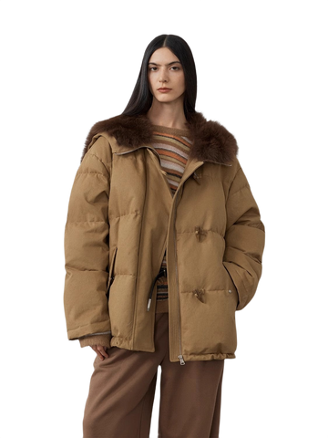 Street Badge Fox Fur Large Lapel Down Parka Jacket