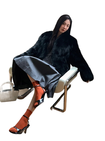 Black Sugar Champagne Finland Saga Fox Fur Coat Fashion Cardigan