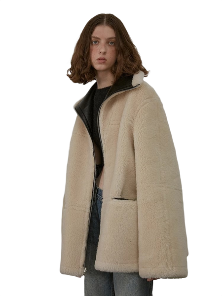 “August Night”Wool Leather Reversible Shearling Jacket