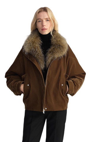 Custom-Woven Flocked Denim, Detachable Raccoon Fur Collar, 90% White Goose Down Jacket, Loose Parka for Women