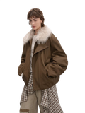 Cutting-Edge Style, Warm and Detachable Raccoon Fur Collar Short Silhouette Down Jacket