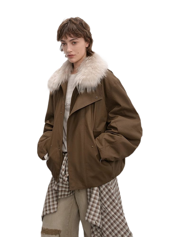 Cutting-Edge Style, Warm and Detachable Raccoon Fur Collar Short Silhouette Down Jacket