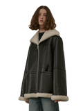 “August Night”Wool Leather Reversible Shearling Jacket