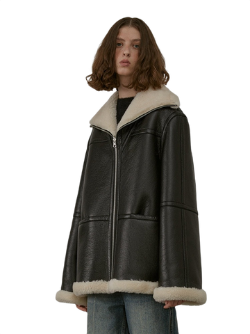 “August Night”Wool Leather Reversible Shearling Jacket