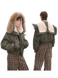 Cool and Sharp, Fashionable Casual Design, Warm Short Style, Large Hood, Raccoon Fur Collar Style Jacket