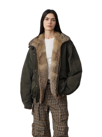 Urban Parka Casual Street Fox Fur Collar 90 Goose Down Design Fashion Denim Jacket