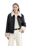 "Slightly Sweet Latte Second Generation" Furry Lapel Wool Artificial Compound Leather Casual Straight Shearling Jacket