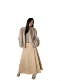 Margaret Mid-Century Style Contrasting Color Rex Rabbit Coat