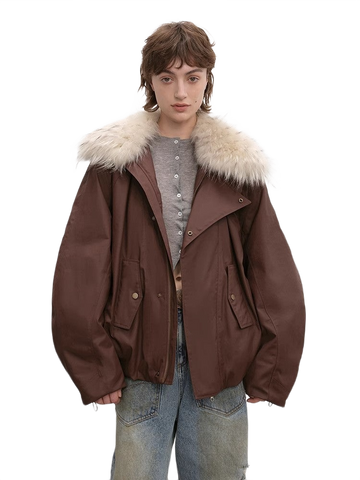 Cutting-Edge Style, Warm and Detachable Raccoon Fur Collar Short Silhouette Down Jacket