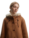 "Danish Winter" Shearling Wool Contrasting Artificial Compositesuede Coat Hooded Short Style