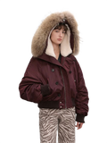 Cool and Sharp, Fashionable Casual Design, Warm Short Style, Large Hood, Raccoon Fur Collar Style Jacket