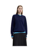 "Library Diary" Machine Washable Premium Wool Women's Polo Neck Loose Top