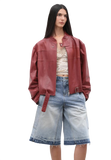 Caramel Mountain Retro Sheepskin Stand Collar Short Motorcycle Jacket