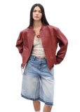 Caramel Mountain Retro Sheepskin Stand Collar Short Motorcycle Jacket