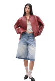 Caramel Mountain Retro Sheepskin Stand Collar Short Motorcycle Jacket