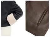 "Slightly Sweet Latte Second Generation" Furry Lapel Wool Artificial Compound Leather Casual Straight Shearling Jacket