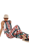 Satin Creme Flared Pants With Floral Design
