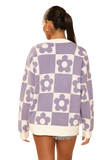 Checkered Flower Knit Cardigan