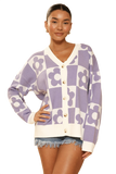 Checkered Flower Knit Cardigan