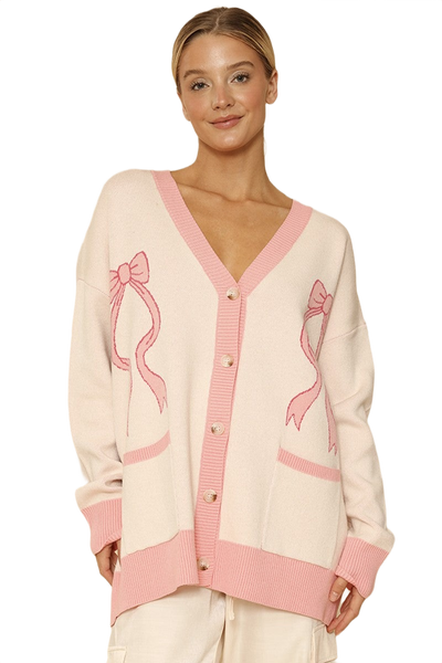 Varsity Knit Bow Cardigan