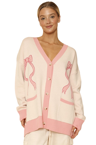 Varsity Knit Bow Cardigan