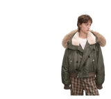 Cool and Sharp, Fashionable Casual Design, Warm Short Style, Large Hood, Raccoon Fur Collar Style Jacket