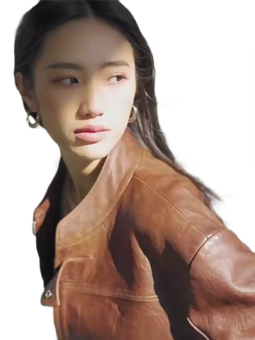 Caramel Mountain Retro Sheepskin Stand Collar Short Motorcycle Jacket