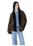 "Multiple Stripes" Retro Personalized Stripe Print Delicate V-Neck Rex Rabbit Fur Jacket