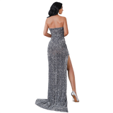Selina Grey Sequin High Split Gown