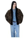 "Multiple Stripes" Retro Personalized Stripe Print Delicate V-Neck Rex Rabbit Fur Jacket