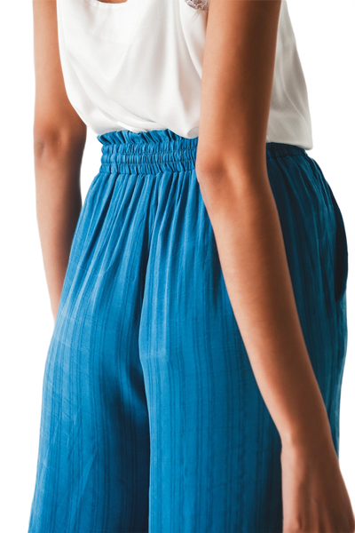 Wide Leg Drawstring Pants in Blue