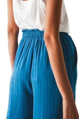 Wide Leg Drawstring Pants in Blue