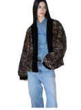 "Multiple Stripes" Retro Personalized Stripe Print Delicate V-Neck Rex Rabbit Fur Jacket