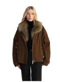 Custom-Woven Flocked Denim, Detachable Raccoon Fur Collar, 90% White Goose Down Jacket, Loose Parka for Women