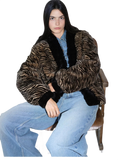"Multiple Stripes" Retro Personalized Stripe Print Delicate V-Neck Rex Rabbit Fur Jacket