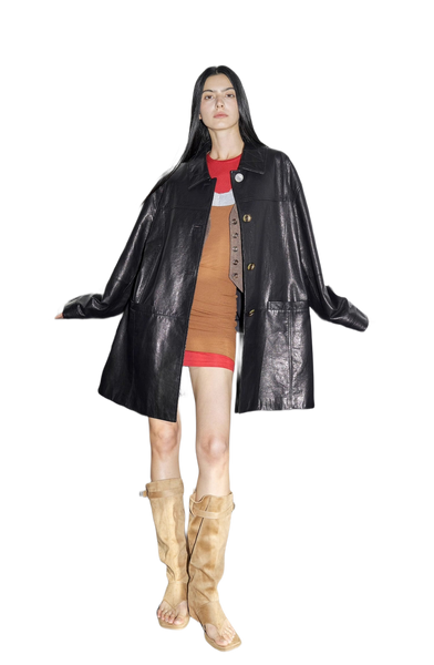 Notting Hill Diary Limited Edition Waxed Goat Leather/Retro Casual Lapel Mid-Length Leather Jacket