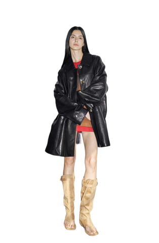 Notting Hill Diary Limited Edition Waxed Goat Leather/Retro Casual Lapel Mid-Length Leather Jacket