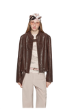 Caramel Mountain Retro Sheepskin Stand Collar Short Motorcycle Jacket