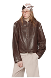 Caramel Mountain Retro Sheepskin Stand Collar Short Motorcycle Jacket