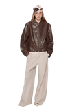 Caramel Mountain Retro Sheepskin Stand Collar Short Motorcycle Jacket