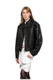 Caramel Mountain Retro Sheepskin Stand Collar Short Motorcycle Jacket