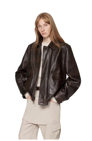South City Old Lane Vintage Brown Aviator Leather Jacket