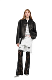 Caramel Mountain Retro Sheepskin Stand Collar Short Motorcycle Jacket