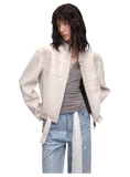 Caramel Mountain Retro Sheepskin Stand Collar Short Motorcycle Jacket